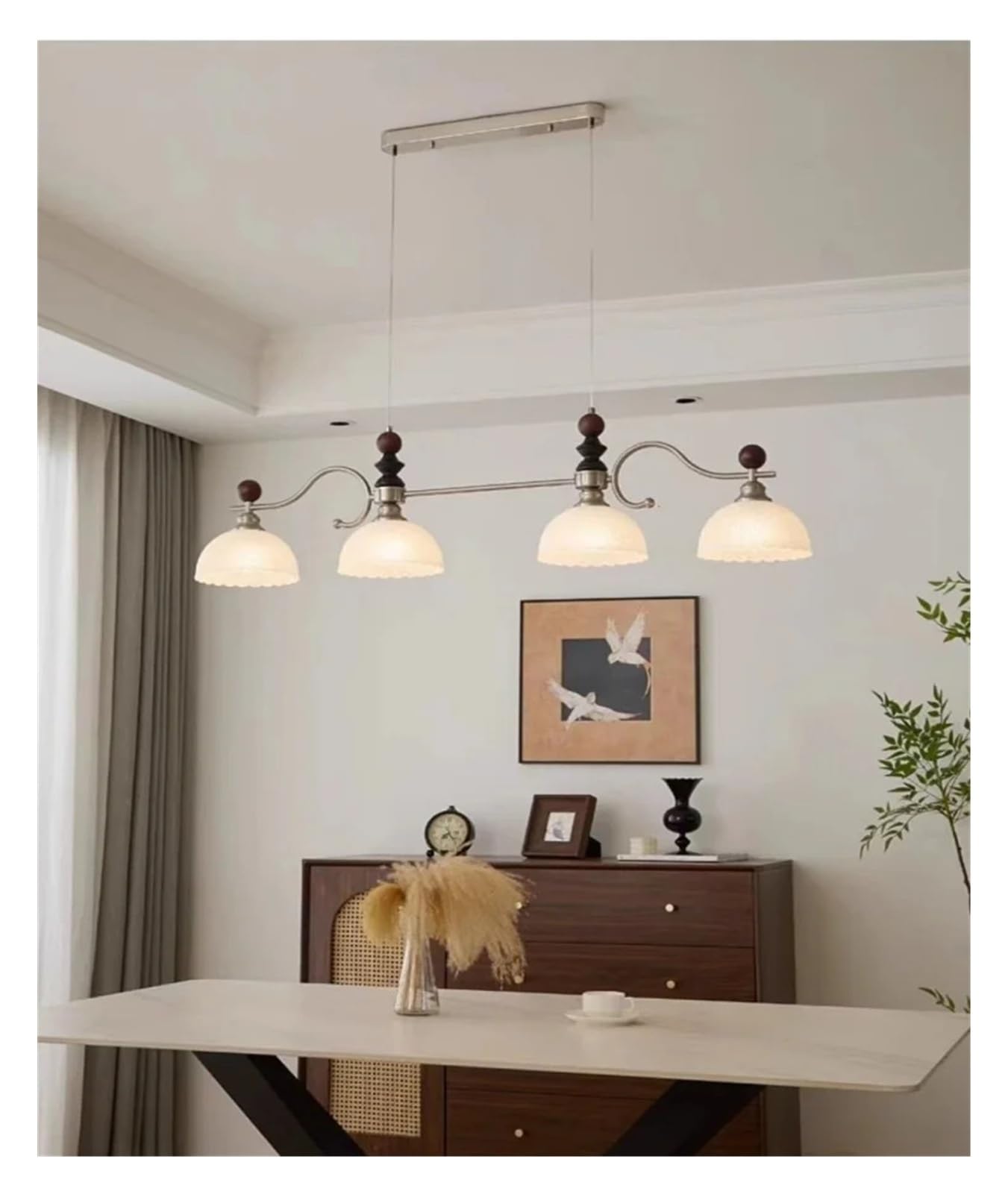 ASerZenith Chandelier, Retro Glass Long Chandelier Dining Table Coffee Bar Counter Kitchen 3-Heads Hanging Pendent Lamp E27 Bulb,Type B-Natural