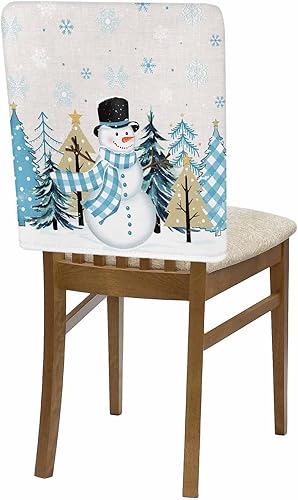 Vista 71 de Fundas para sillas de Navidad de muñeco de nieve rojo, 4 piezas, fundas para respaldo de sillas de comedor, fundas protectoras de silla de árbol