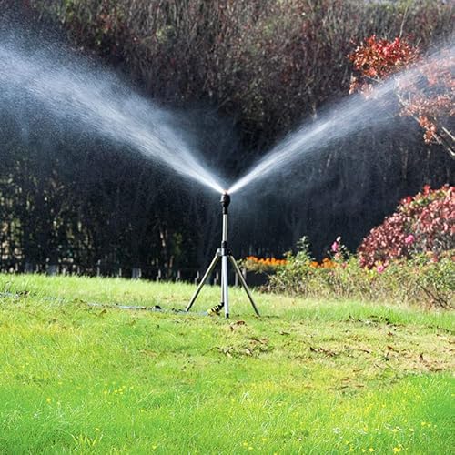 Rotating Tripod Sprinkler, 360 Degree Automatic Rotating Irrigation Watering Sprinklers, Adjustable Spray Distance And Span, Stainless Steel Telescopic Support Sprinkler For Lawn/Yard/Garden (A) #TOP6