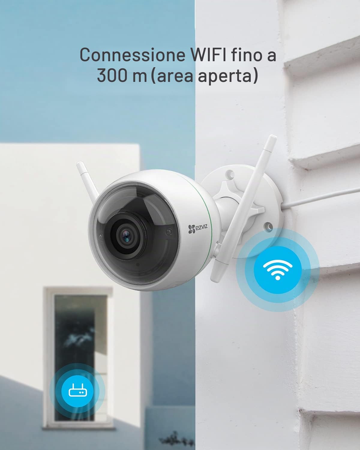 EZVIZ C3WN Telecamera WiFi Esterno 1080p Versione Videocamera Sorveglianza da Esterno con Visione Notturna Fino a 30M, Doppia Antenna Wi-Fi, Notifiche in Tempo Reale, IP66, Compatibile con Alexa