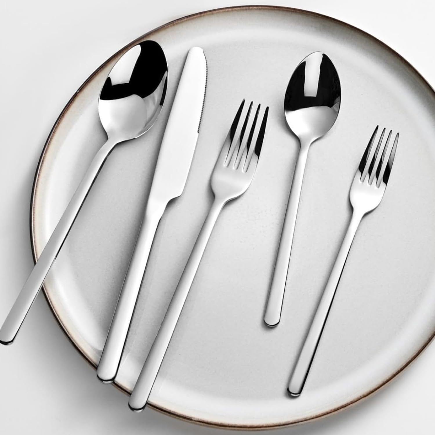 HIKAA Besteck Set 6 Personen, 30 Teiliges Bestecksets, 18/10 Edelstahl Essbesteck Spiegelpoliert, Cutlery Set Spülmaschinenfest für Zuhause, Restaurant, Hochzeit, Party, (Silber）