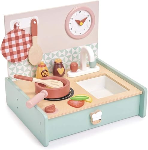 Miniatura 5 de Tender Leaf Toys - Cocina Mini Chef - Cocina de madera portátil plegable con accesorios para cocinar de simulación - Desarrolla habilidades