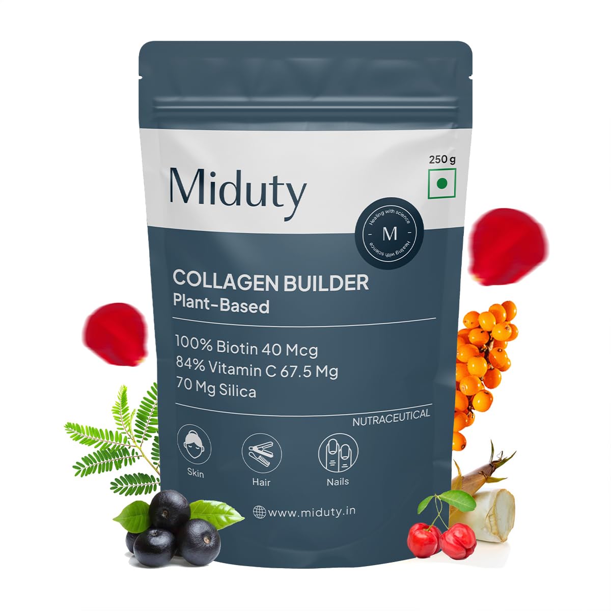 Miduty Collagen Builder-Plant Based Powder For Skin, Hair & Nails, Skin Nourishing Formula, Plant Based Collagen - 250gm