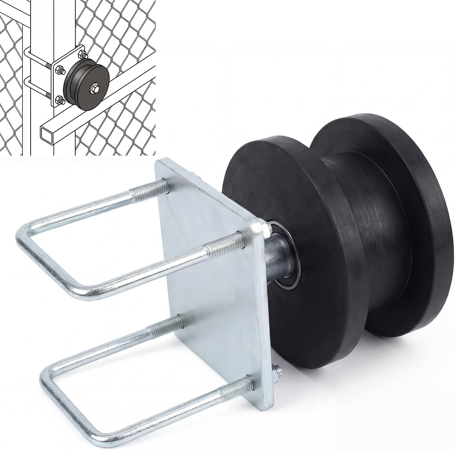 1 Pack Galvanized Nylon Cantilever Rollers, Heavy-Duty Sliding Gate Roller Kit, for 4" Square Post x 2" Chain Link Fence Gate Frame, Cantilever Rail Fence Gate Kit
