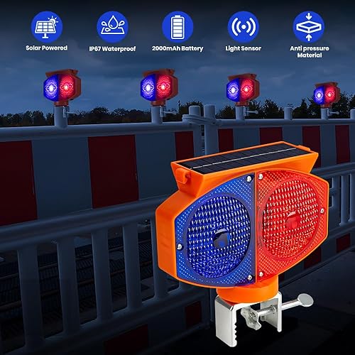 Miniatura 2 de Luz solar estroboscópica de advertencia, 3 modos de funcionamiento, luces de tráfico intermitentes rojas y azules de doble cara, inalámbricas,