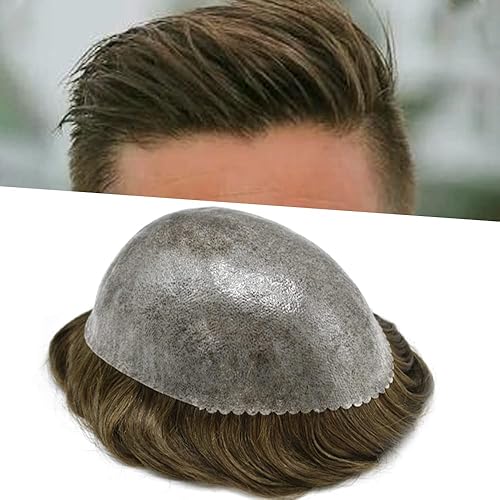 Toupee - Sistema de pelo sintético para hombres, reemplazo completo de pelo de polietileno para hombres (8 x 10 pulgadas, 5 marrón claro mediano)