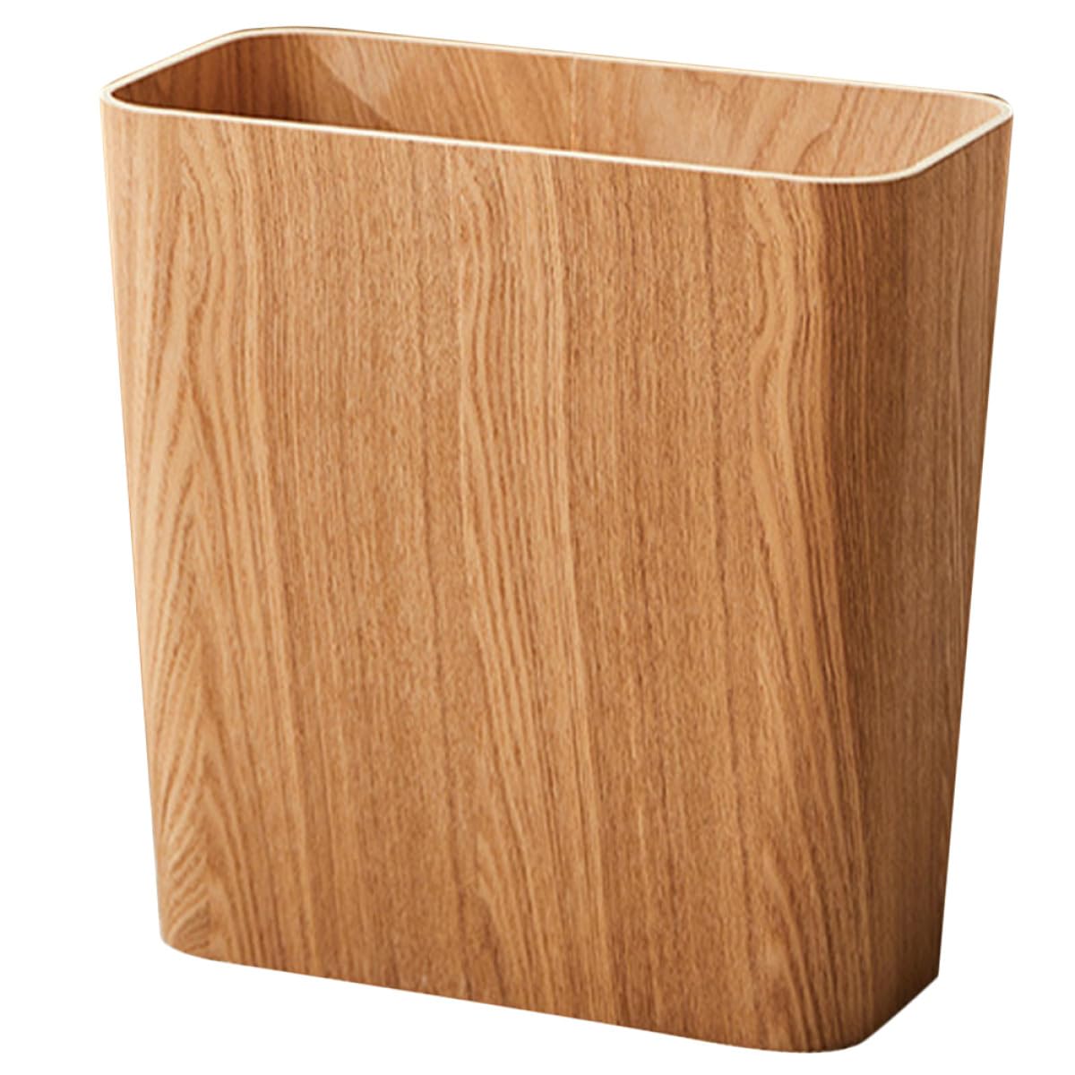 Poubelle Compacte en Bois Naturel Bac à Ordures Portable et Stable Cuisine, Salon et Bureau, Corbeille à Papier Étroite pour Chambre