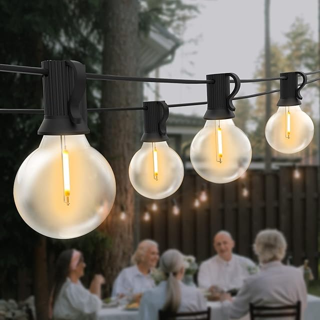 Yuusei Festoon Lights Outdoor 25Ft, LED String Lights Mains Powered with 12+1 Shatterproof G40 Bulbs, Weatherproof Globe Garden String Lights for Patio, Wedding, Party, Terrace, 2700K, E12 Base
