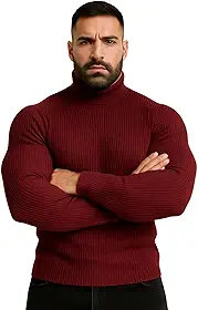 Blusa Cacharrel Masculina Gola Alta Canelada Manga Longa Suéter Casaco