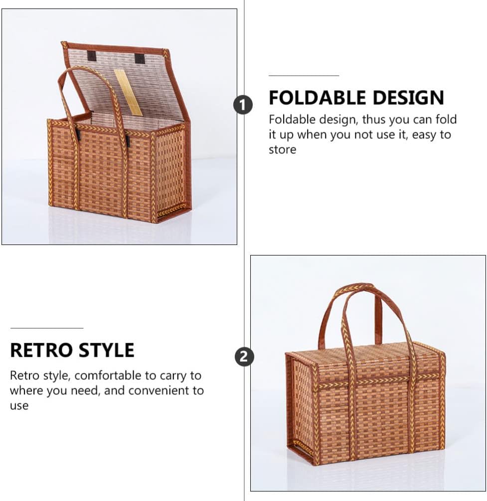 HEMOTON African Market Basket Woven Straw Picnic Basket with Handle Lid Rattan Grocery Bag Shopping Bag Flower Arrangement Holder Pot for Decorations Outdoor Egg Holder Baskets for Organizing