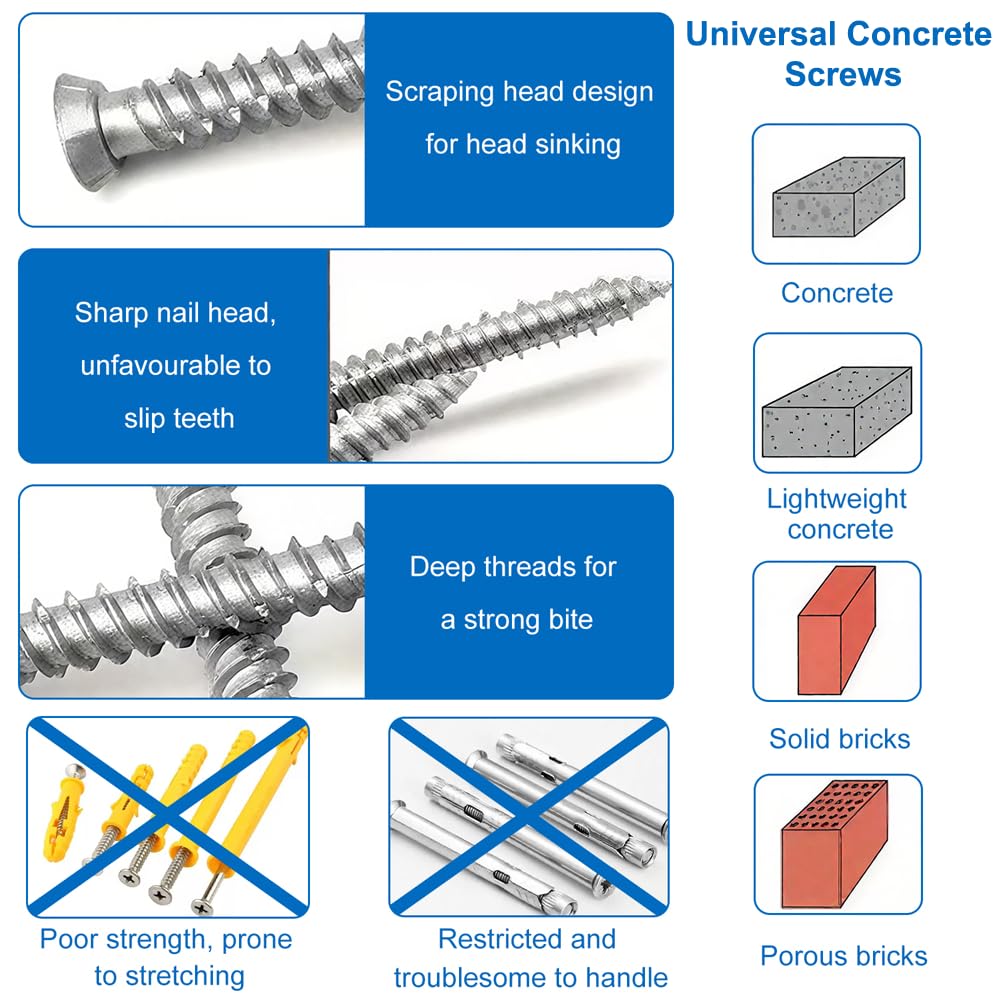 52 Pcs Easy Drive Countersunk Direct Concrete Screws (7.5 x 52/62/72/82/102/122/152mm) - Image 4