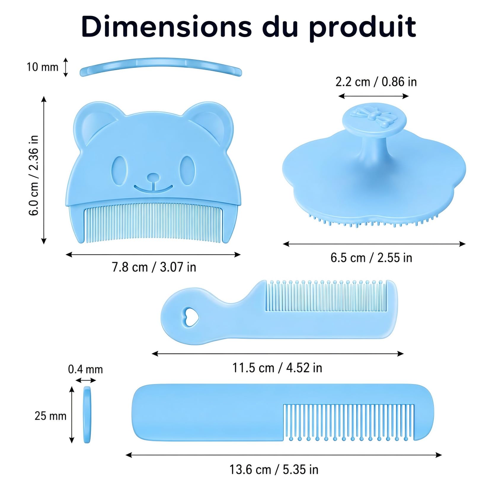Lot de 4 Brosses et Peignes pour Bébé, Peigne Doux Anti-Croûte de Lait, Brosse à Cheveux Bébé, Peigne Anti-Croûte Efficace, Aide au Nettoyage et Massage Doux du Cuir Chevelu pour Nouveau-Nés et Bébés