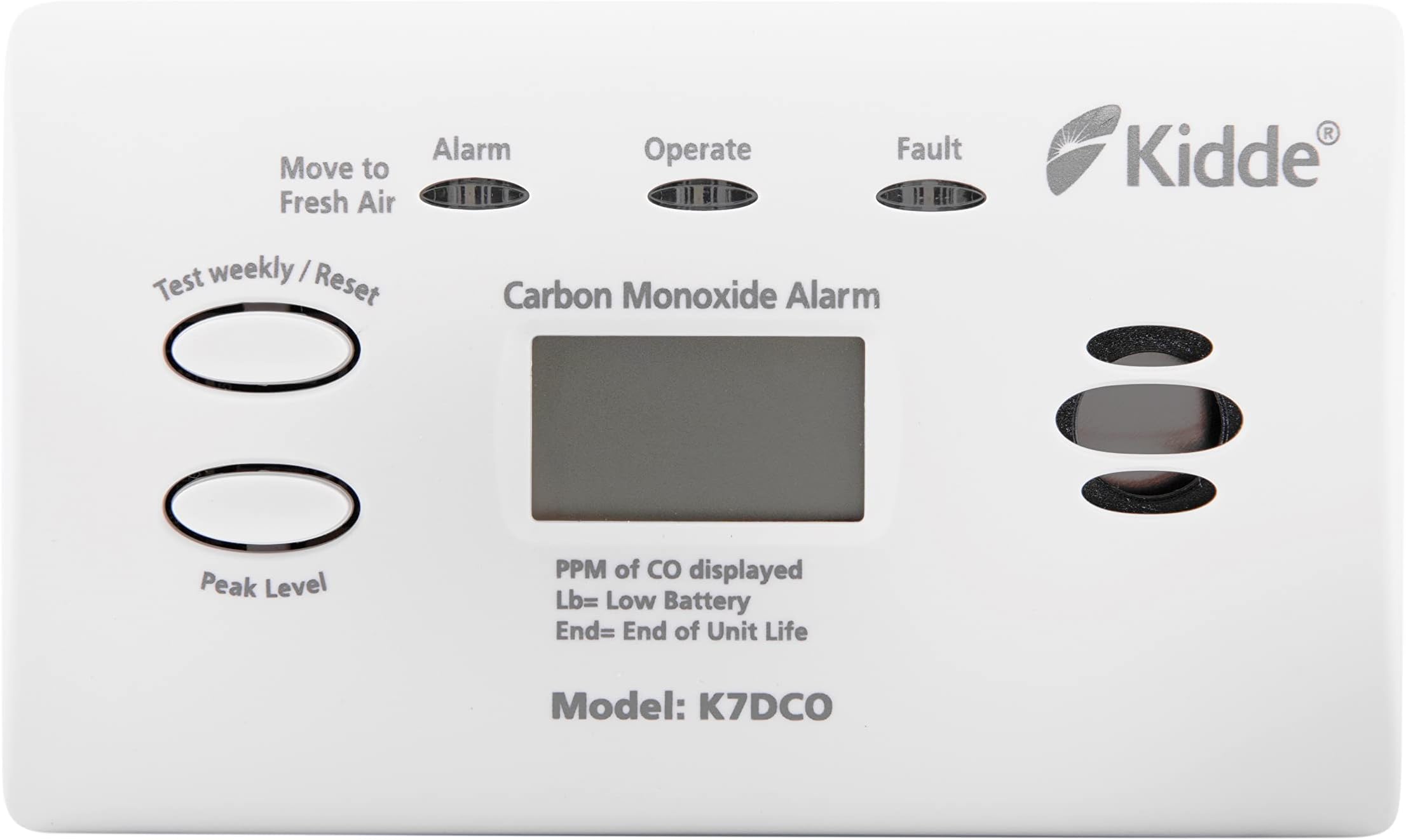 7DCO Ten Year Life Carbon Monoxide Alarm with Digital Display, AA Battery Powered
