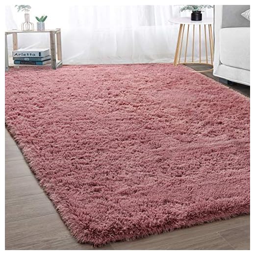 Merelax Soft Modern Indoor Large Shaggy Rug for Bedroom Livingroom Dorm Kids Room Home Decorative, Non-Slip Plush Fluffy Furry Fur Area Rugs Comfy Nursery Accent Floor Carpet 3x5 Feet, Blush