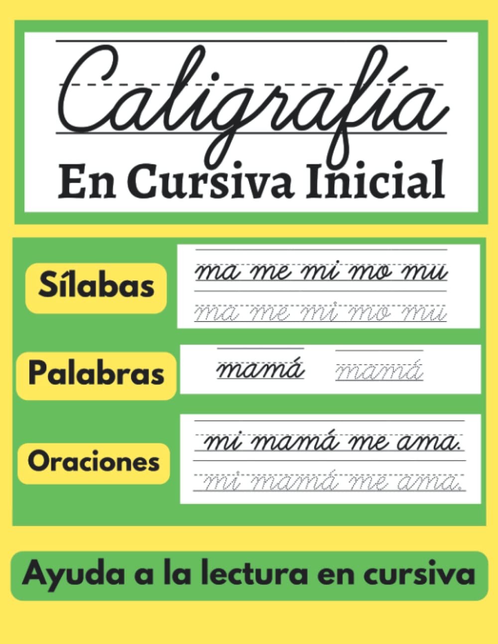 Caligrafía En Cursiva Inicial: Libro para aprender a repasar y a escribir letras, palabras y oraciones; cuaderno de trabajo para afianzar la lectura ... más (Libros didácticos para niños en español)