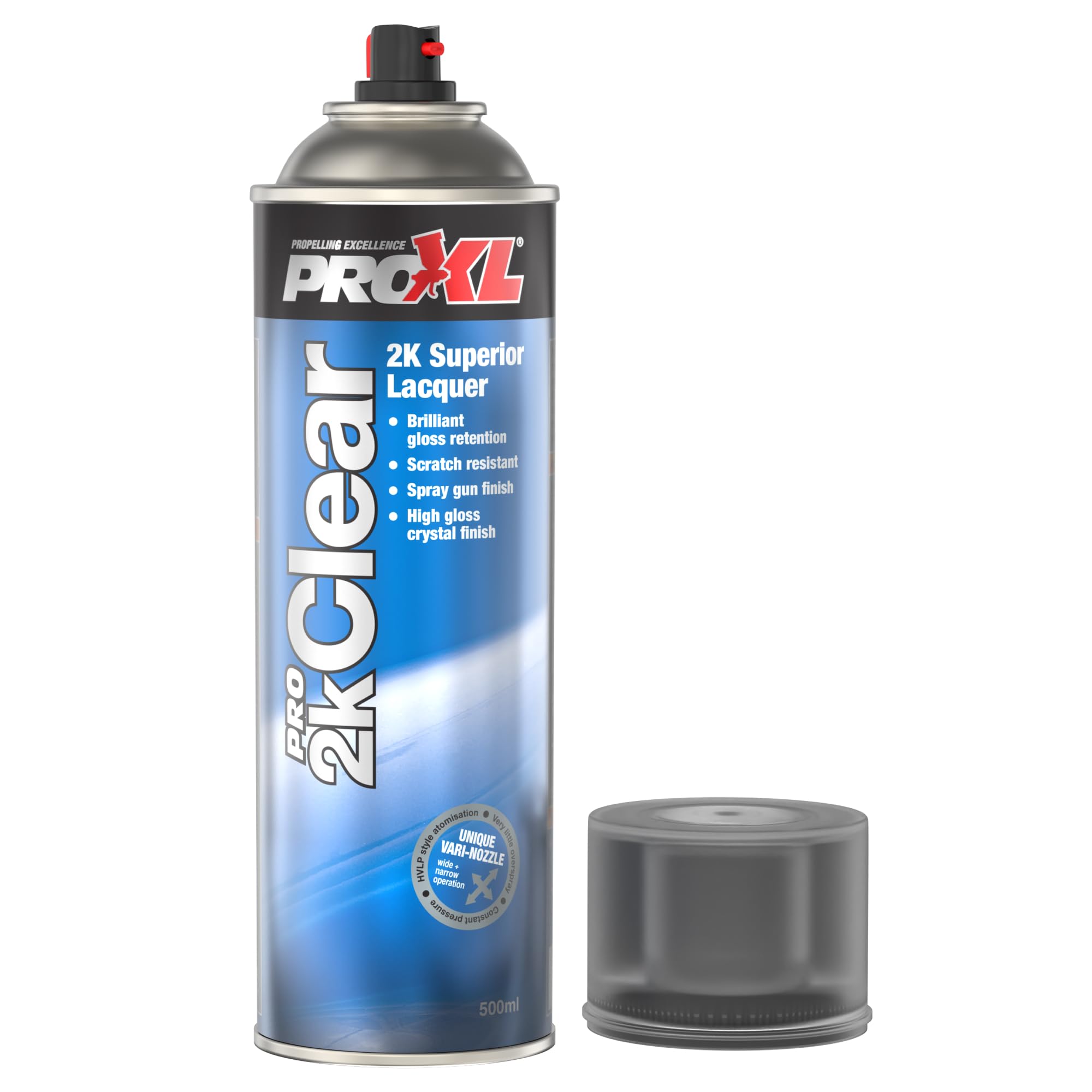 ProXL 2K Clear Coat Lacquer Spray - 500 ml | Crystal Clear, High Gloss Finish | Easy Apply | Scratch & Chemical Resistant | High Gloss Retention | Polishable After 24 Hours | Vari Nozzle Included