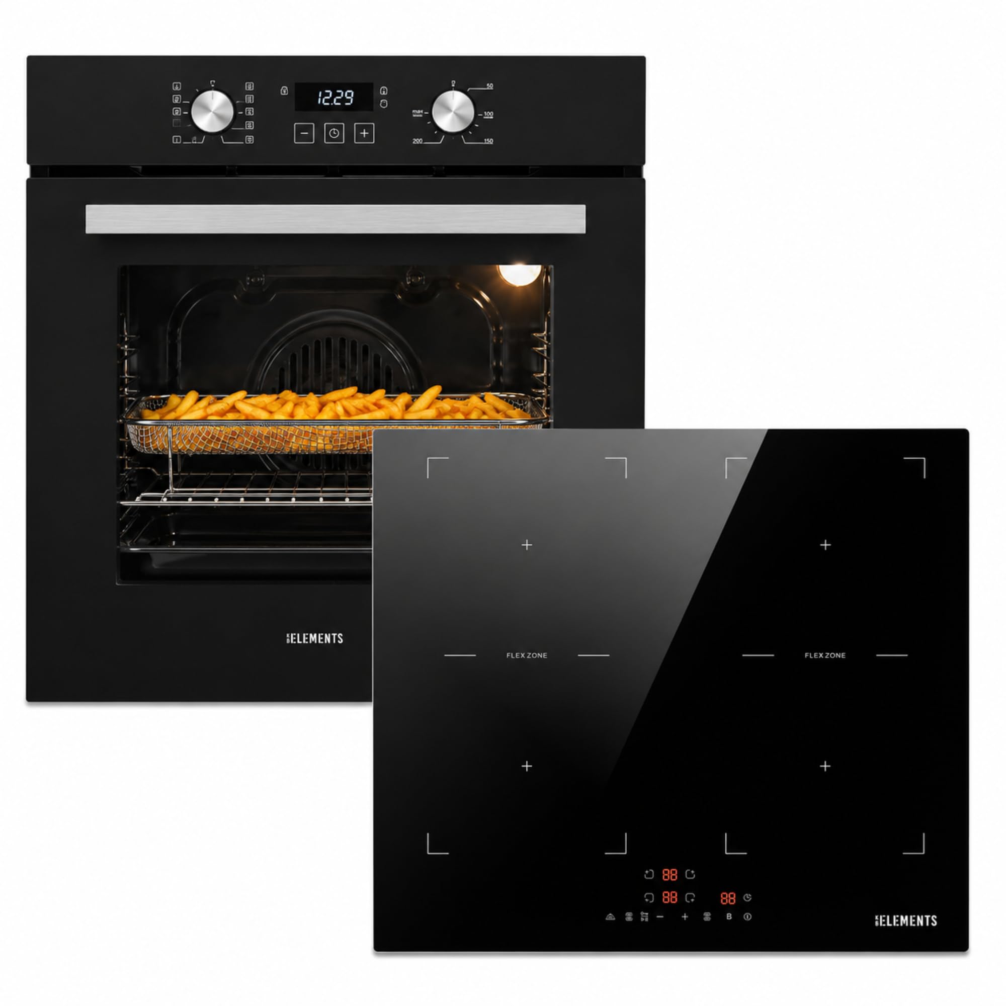 Autarkes Herdset 60 cm Einbaubackofen mit Air Fry & Steam Clean Induktionskochfeld 59 cm Flexzone A+ Energieklasse