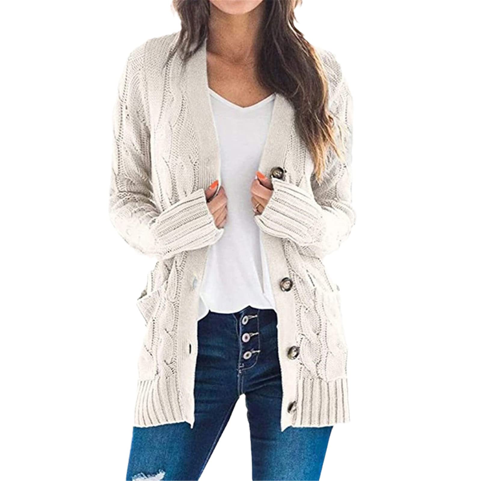 Alloaone Cardigan suéter de punto de manga larga de las mujeres suéter de punto chaqueta