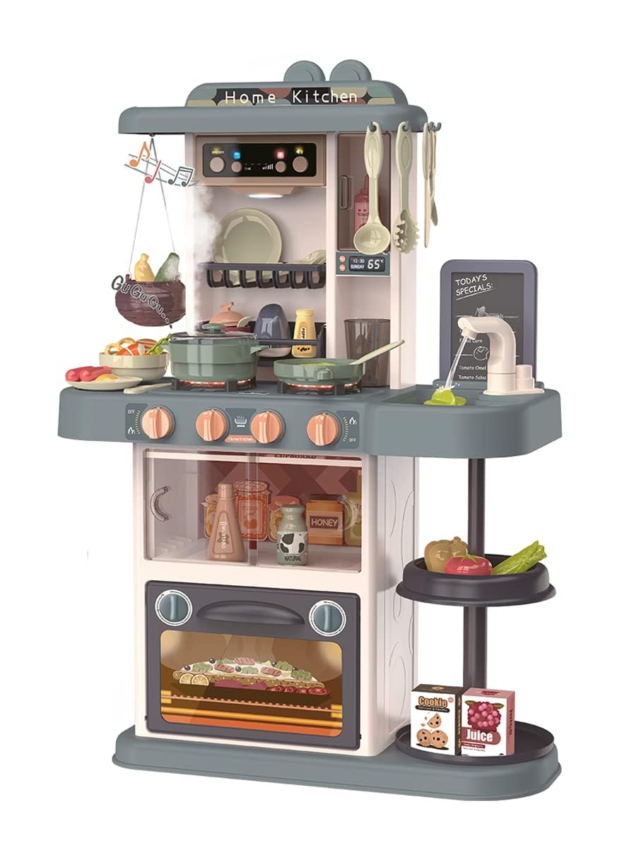 UniTrainPlastic Toy Play Kitchen Food Set for Kids, Toddlers 3-5 - Cooking Pretend Play Interactive Station with Sink, Water, Steam, Sound, Accessories (43 PCS) - Little Girls Birthday Gift