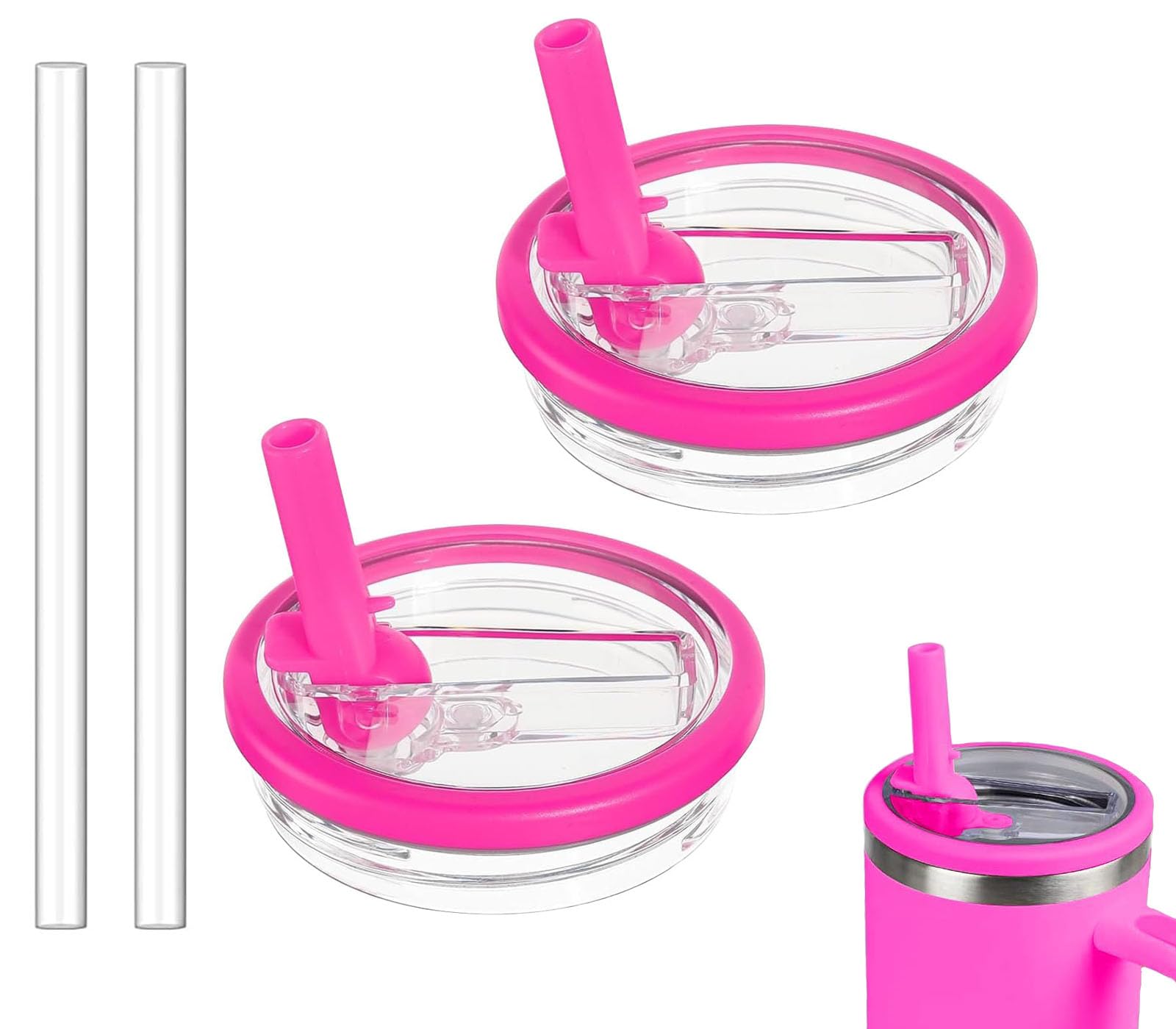 Photo 1 of 2 Pack 30 oz Tumbler Flip Straw Lid Replacement Compatible for Stanley Quencher, Leak Proof Lid Replacement for 30 OZ Stanley H2.0 FlowState Tumbler,Spill Proof Splash Reusable (Rose Red)