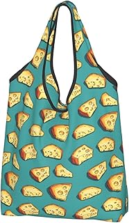 TZTTZT Cartoon Cheese Print Reusable Grocery Bags Shopping Bags Foldable, Shopping Tote Bag with Handles for Groceries