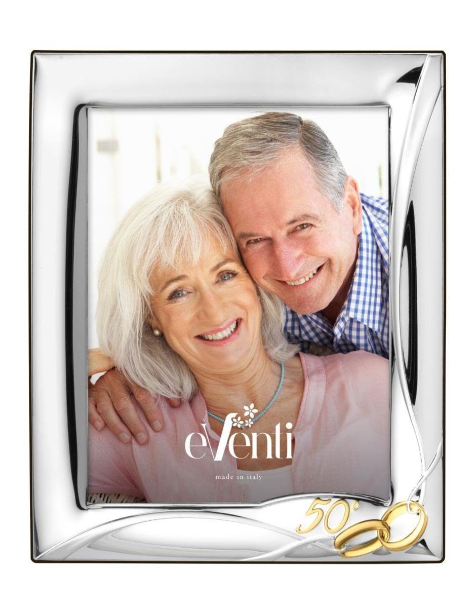 Generico Eventi Cornice Portafoto in Argento 999 per 50° Anniversario, 9x13 cm, Made in Italy