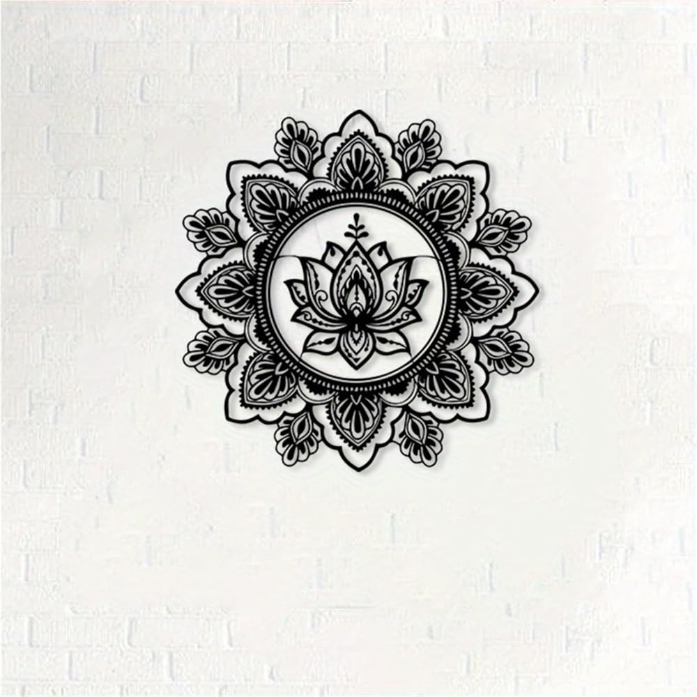 Decoración de pared abstracta contemporánea de metal con arte de loto, mural de mandala de flores de hierro, jardín zen para exteriores para espacio de meditación, estudio de yoga o patio (50 cm/