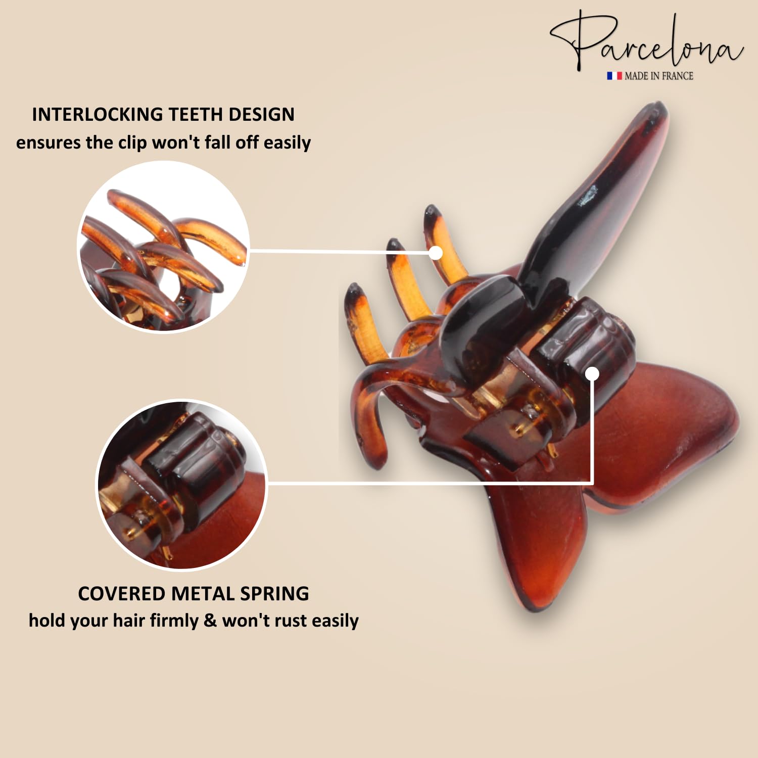 Parcelona French Set of 2 Butterfly Small Tortoise Shell Cellulose Acetate Jaw Hair Claw Clip Strong Hold No-Slip Grip Women Hair Accessories Hair Clips for Girls - Image 2