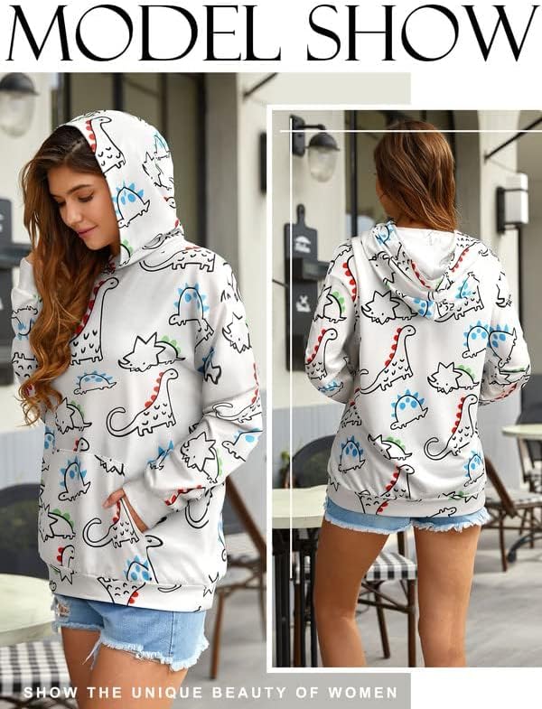 RMCMS Women Dinosaur Funny Hoodie Sweatshirt Pocket Crewneck Casual Loose Cute Tops Long Sleeve Hoodied Pullover Shirt - Image 7