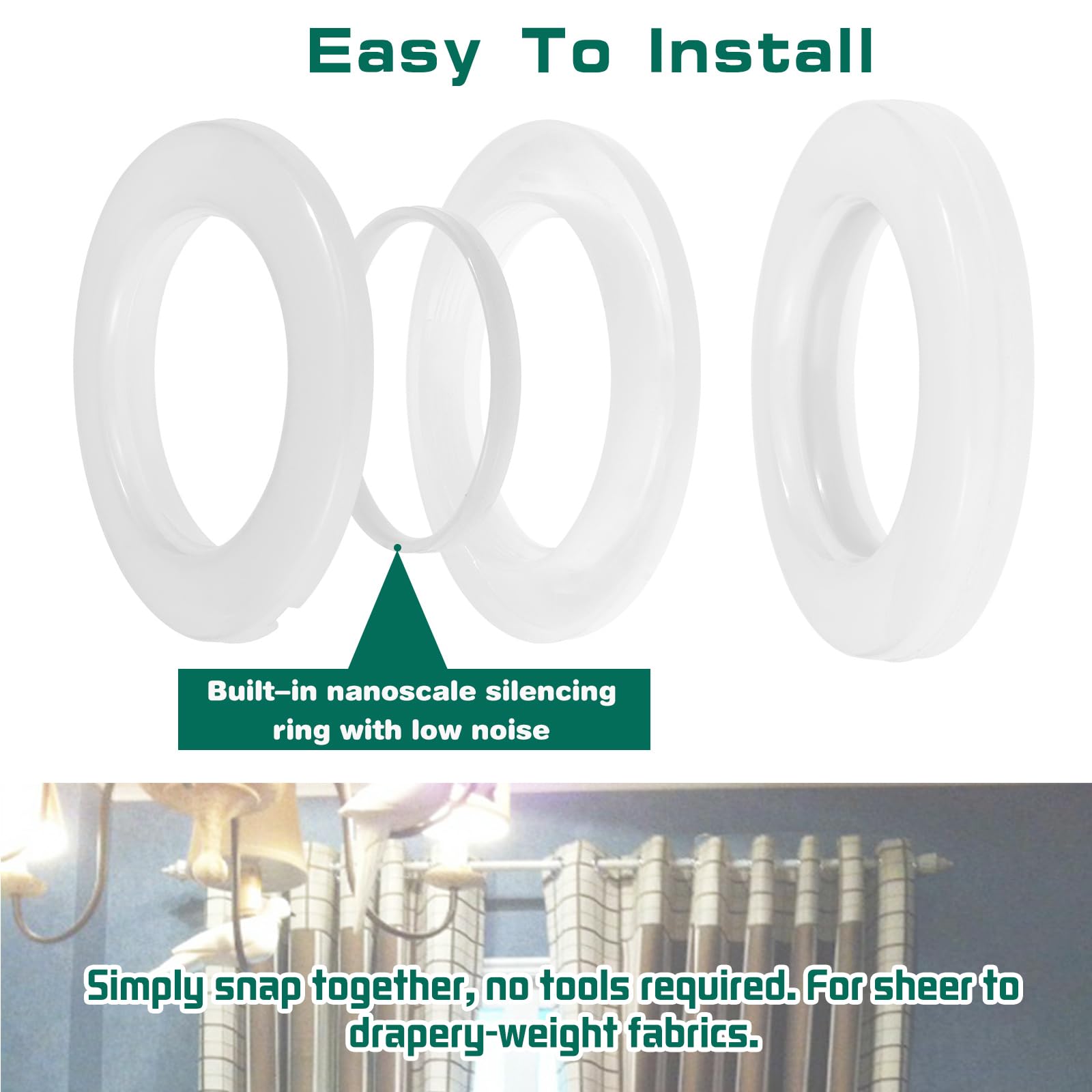 Set 32 Anelli Per Tende In Plastica ABS - Diametro Interno 40mm, Argento Opaco, Per Fai Da Te - Foto 3