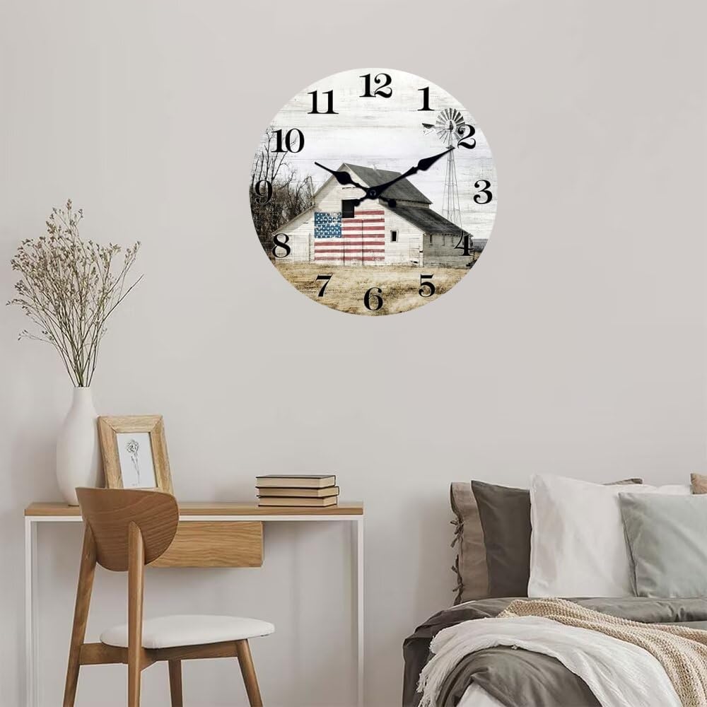 XFM Farmhouse Wall Clock 24 Inch Rustic Barn Wooden Clocks Silent Non-Ticking Battery Operated Country Large Wall Clock for Living Room Kitchen Bedroom Office
