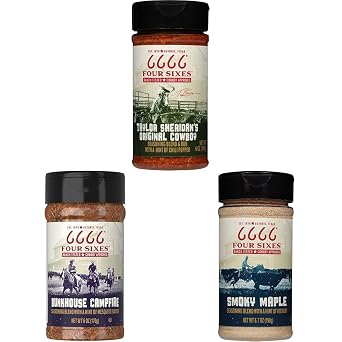 6666 Four Sixes Seasoning Blends with Original Cowboy, Bunkhouse Campfilre, Smoky Maple, and Cowboy Camp Burger, Large Bottles