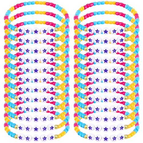 Quelay 24 Pcs K-pop Party Favors K Pop Friendship Bracelets Popular Singer Concert Fans Accessories Bead Bracelets for Kpop Fans Party Birthday Decorations(Rose Red, Yellow, Blue,Star)
