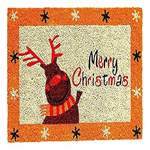 Image of Onlymat Christmas Coir Doormat With Non-Slip PVC Backing for Gateway, Entryway, Outdoor, Indoor, Patio- Durable and Large, Weatherproof Multicolour, Merry Christmas and Reindeer Printed Rug (60cm x 1.5cm x 40 cm)