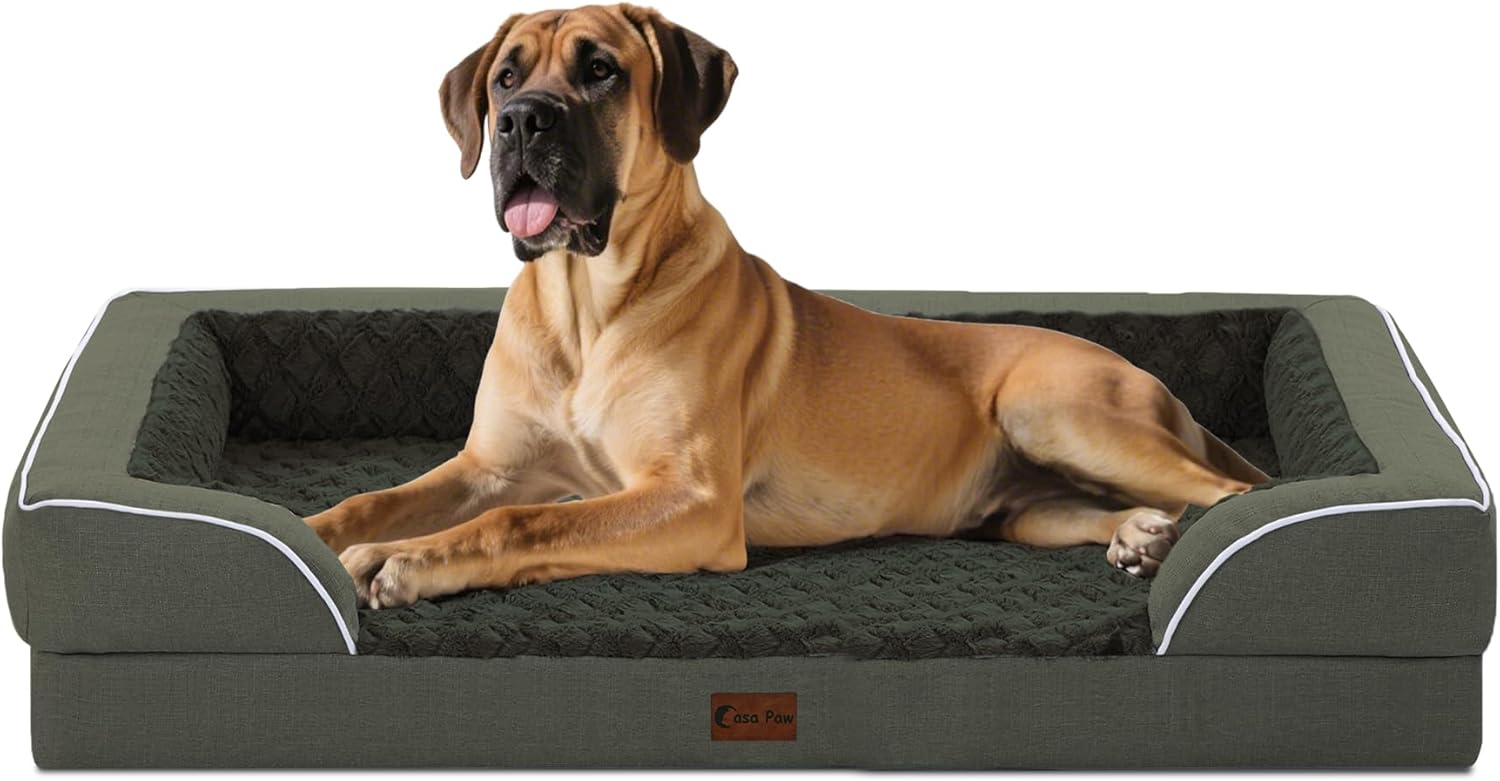 Orthopedic XXL Dog Bed for Extra Large Dogs, Waterproof Memory Foam Dog Beds with Sides, Egg-Crate Foam and Non-Slip Bottom Dogs Couch Beds with Washable Removable Cover(XX-Large,Dark Green)