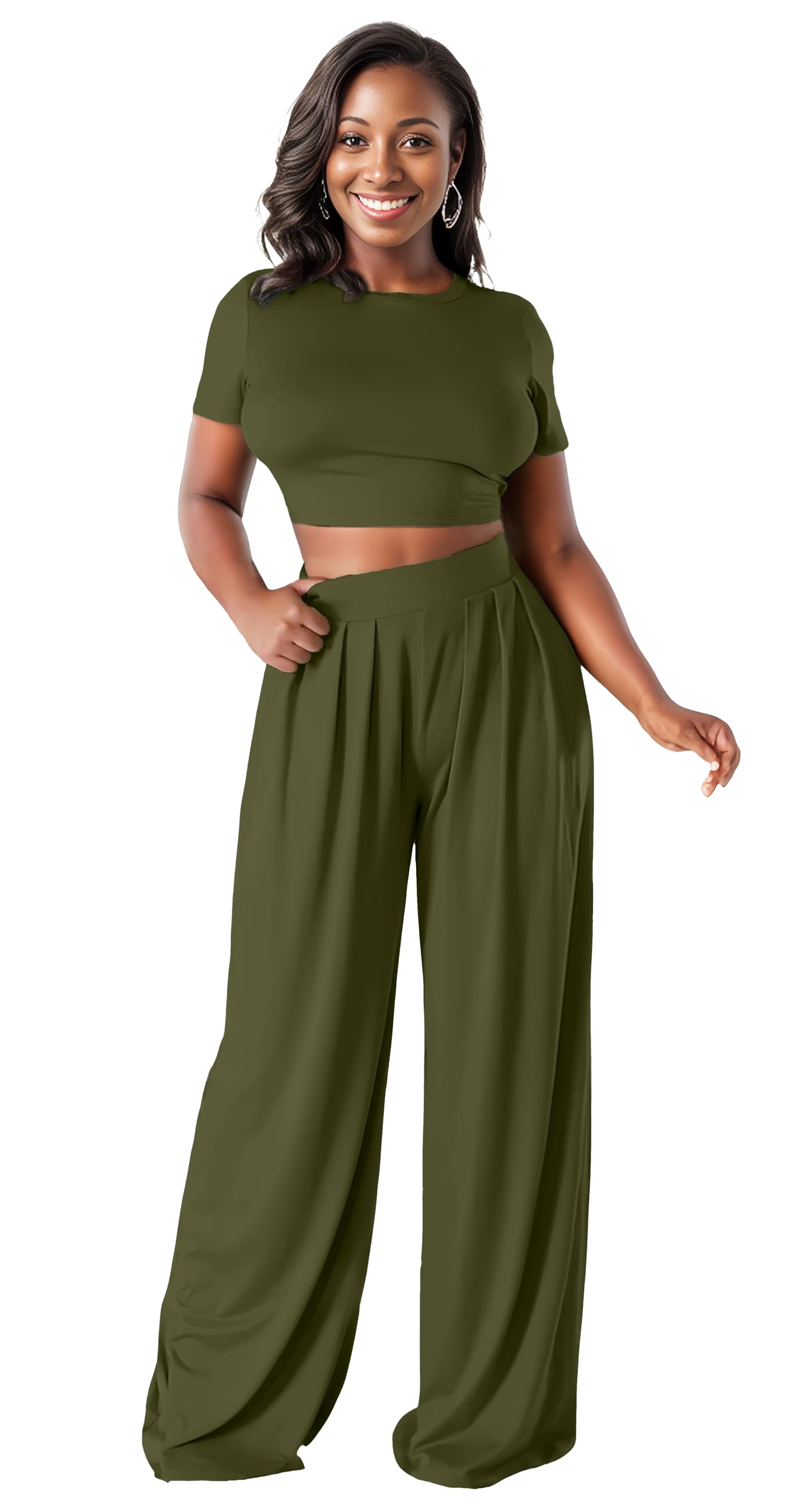 Hostoyo Hostoyo Short Sleeve Palazzo Pants Sets Moderno Mujer