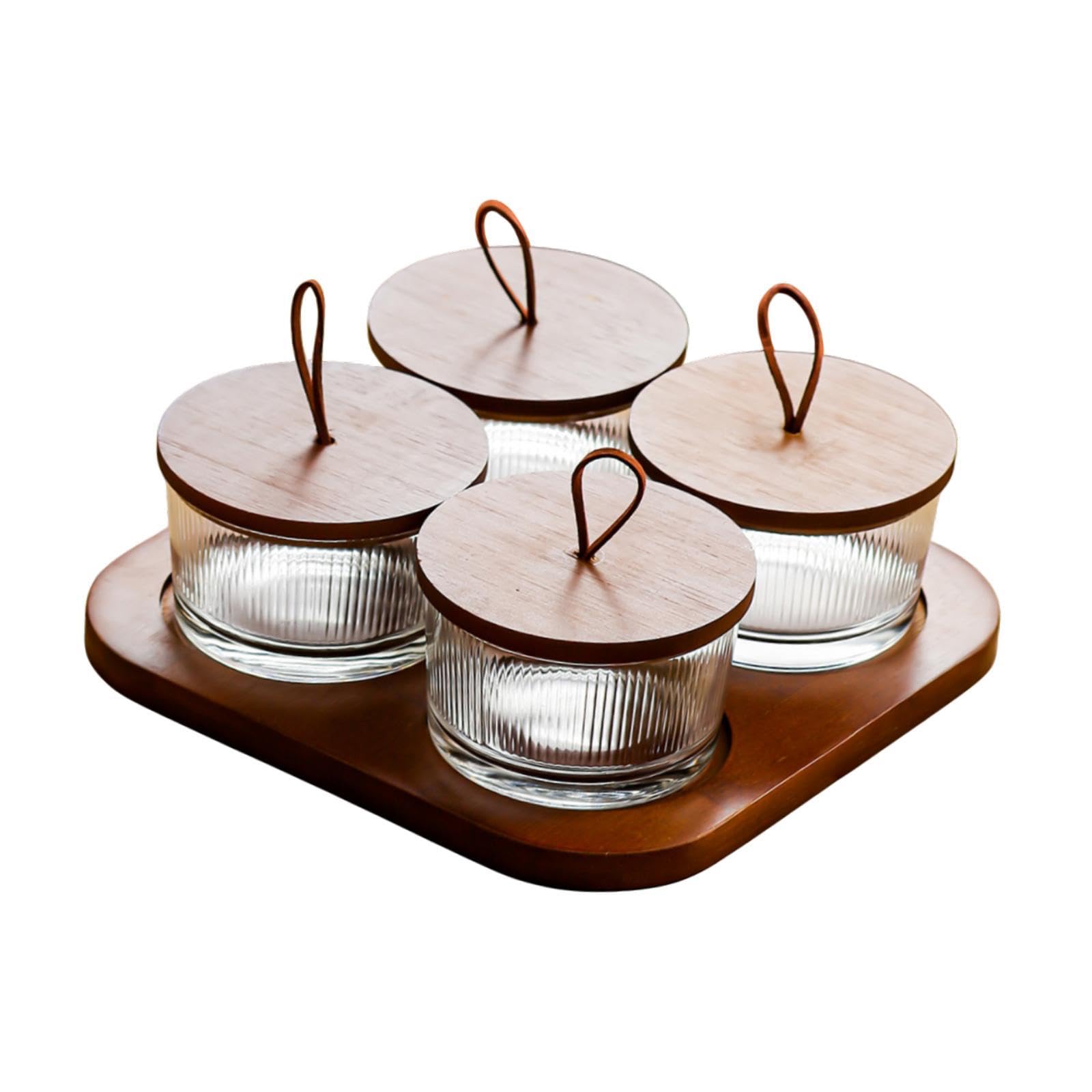 Servierschale mit Deckel Und Unterteiltem Design Perfekte Holz Glas Snackplatte Fruchtteller für Küche Restaurant Wohnzimmer Und Büro, 4 Gitter