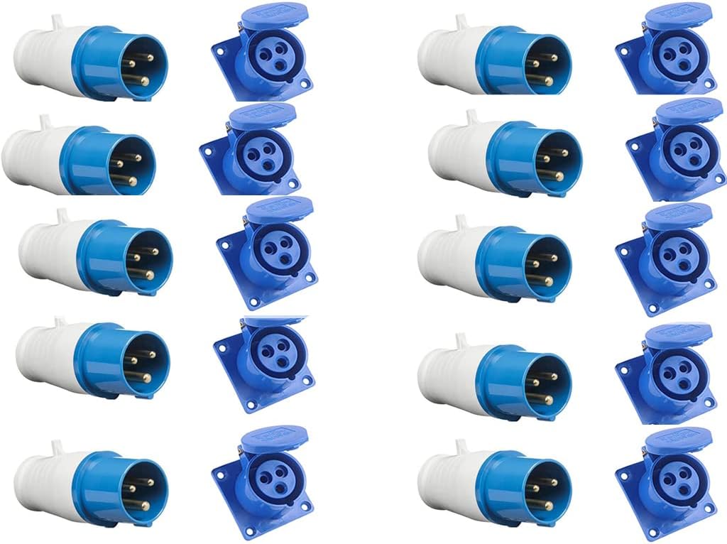 16A/3Pin Industrial Plug & Panel Socket Set 220-250V Single Phase by ...