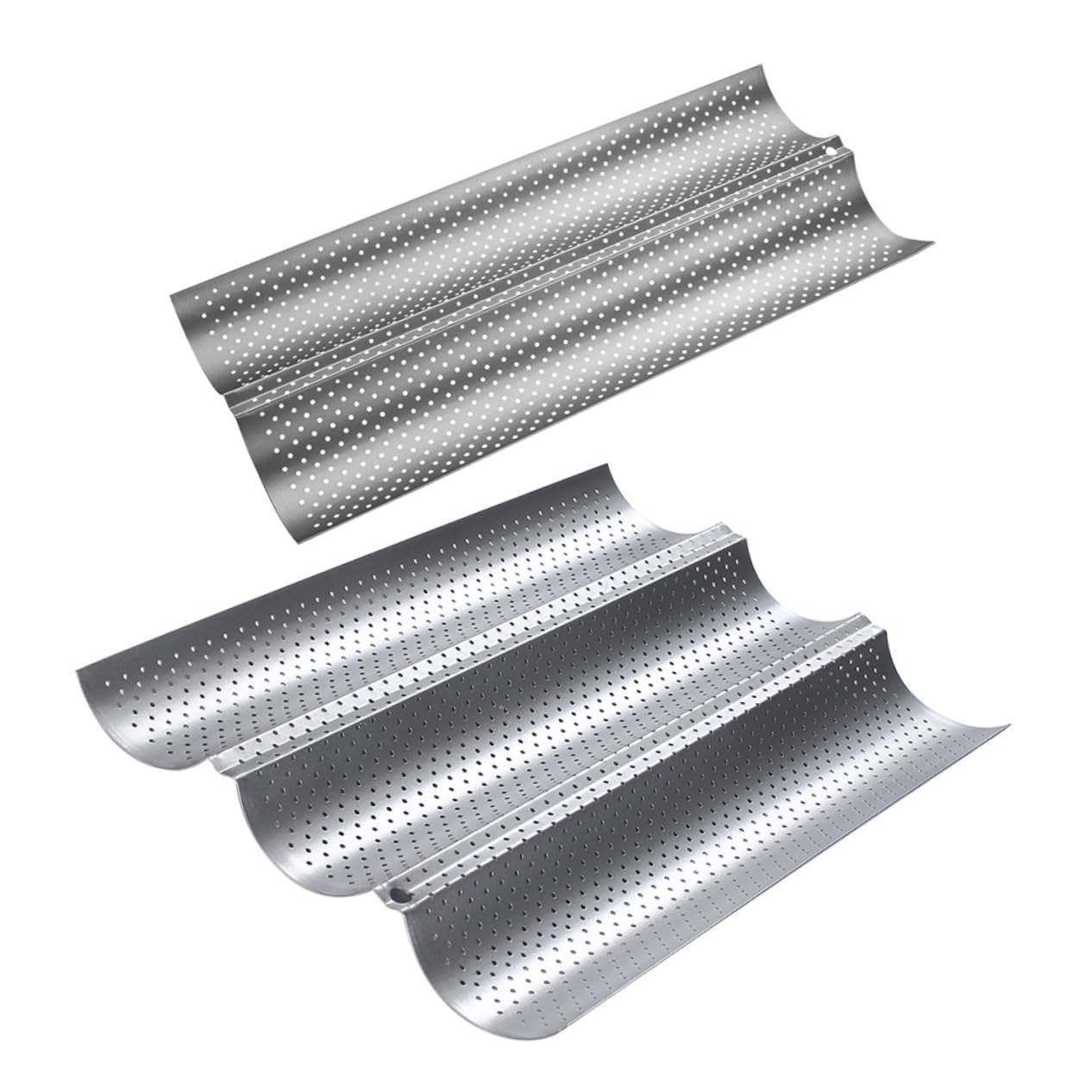 NOLITOY 2 pièces Moule à Baguettes Perforé Antiadhésif Acier Inoxydable pour Français Croustillant Plateau de Cuisson Ondulé pour Maison et Boulangerie Usage et Facile à Nettoyer