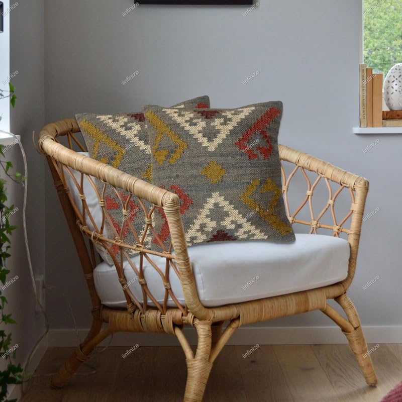 Housse de coussin laine de jute bohème pour terrasse et salon