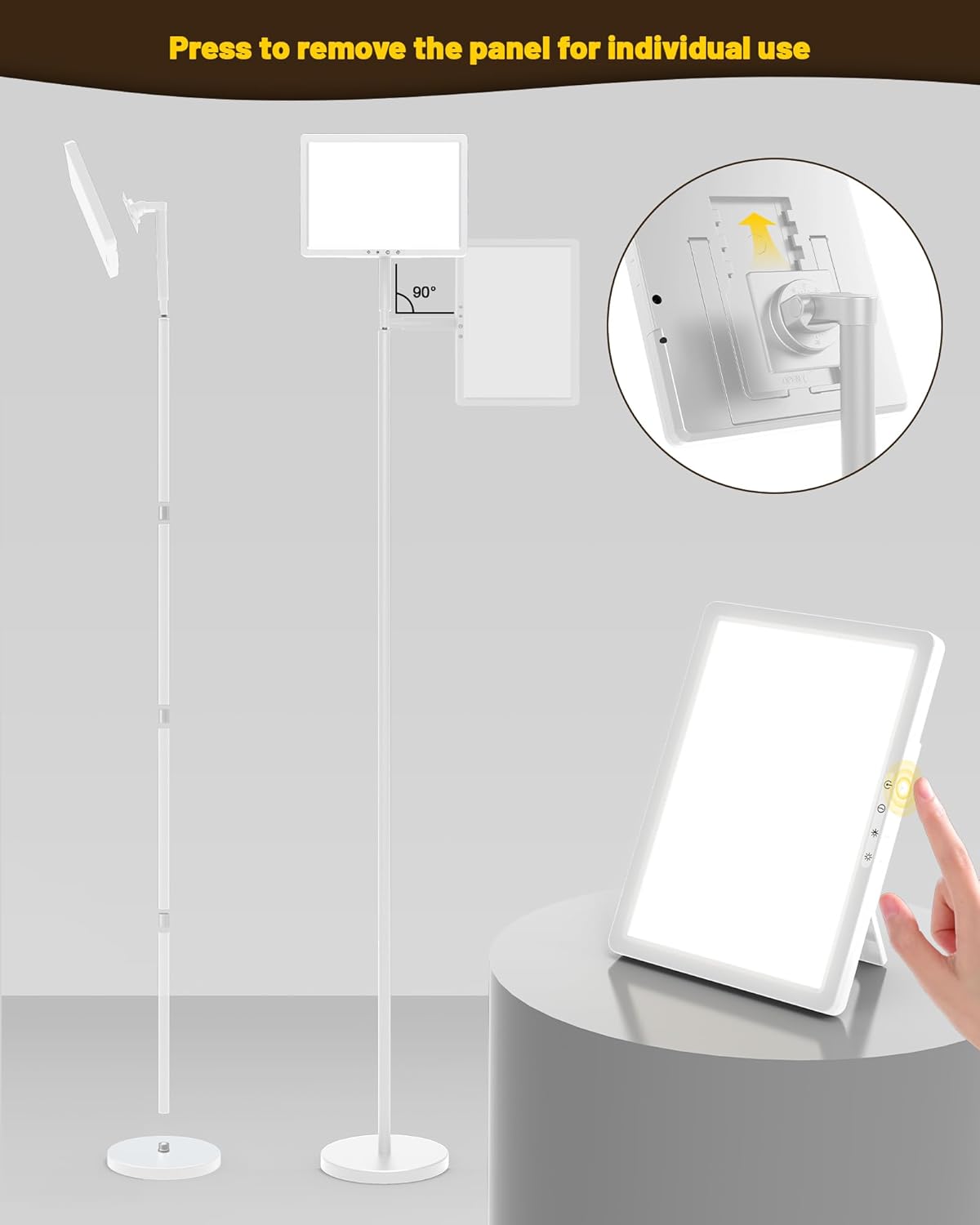 Sunlight Lamp, 12000 Lux Full Spectum Sun Lamp Natural Light Lamp for Home/Office/Morning Routine, 4 in 1 Mount, 5 Mode Adjustable 10 Brightess Levels, 5 Color Modes,Timer, Memory - Image 6