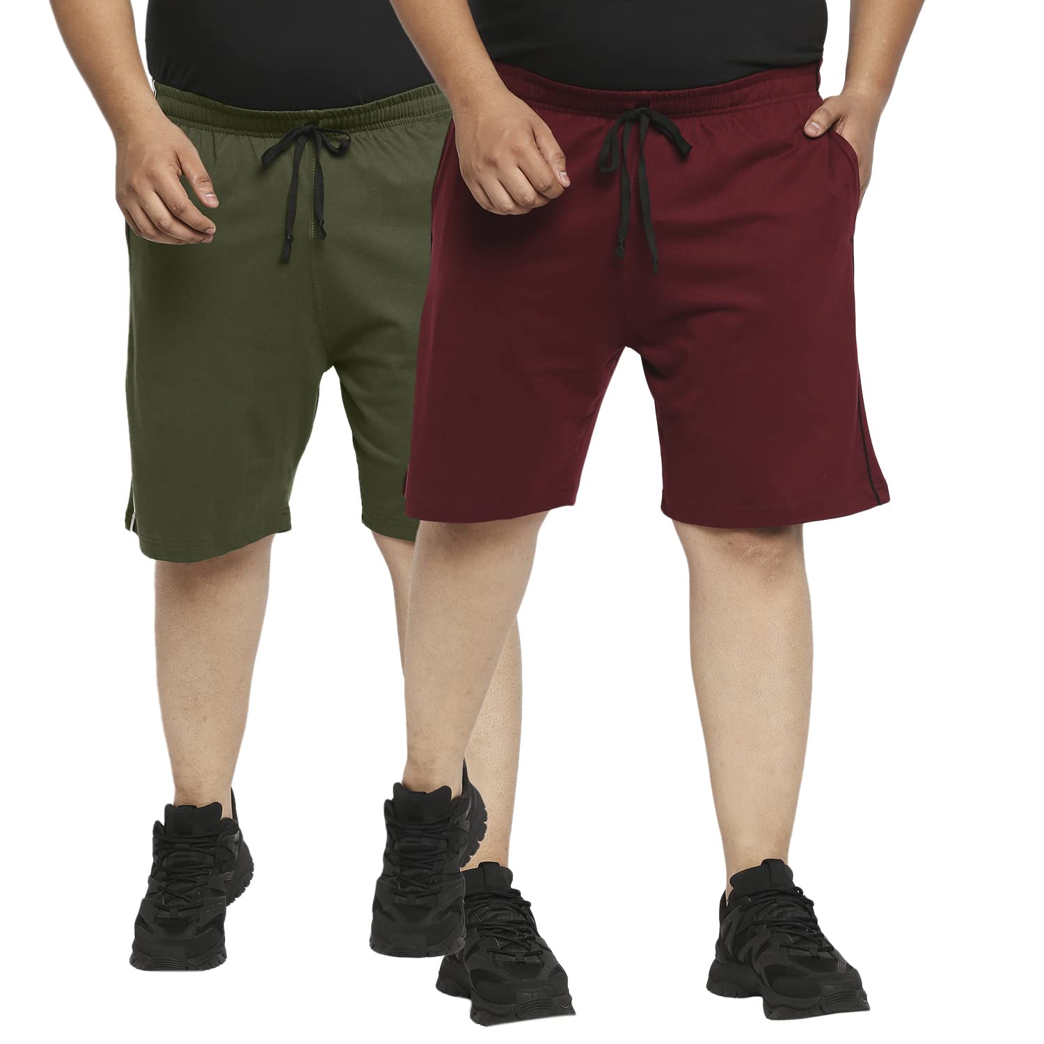 Mens Plus Size Shorts Pack of 2 - Maroon Olive-image-40