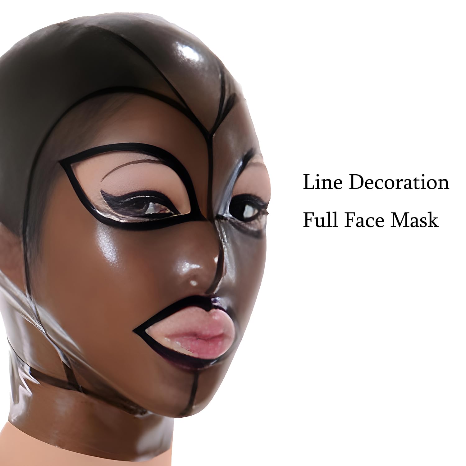 IOKUKI Transparent Black Latex Hood for Men Women,Latex Rubber Mask Handmade Full Face Mask with Back Zipper-M - Image 2