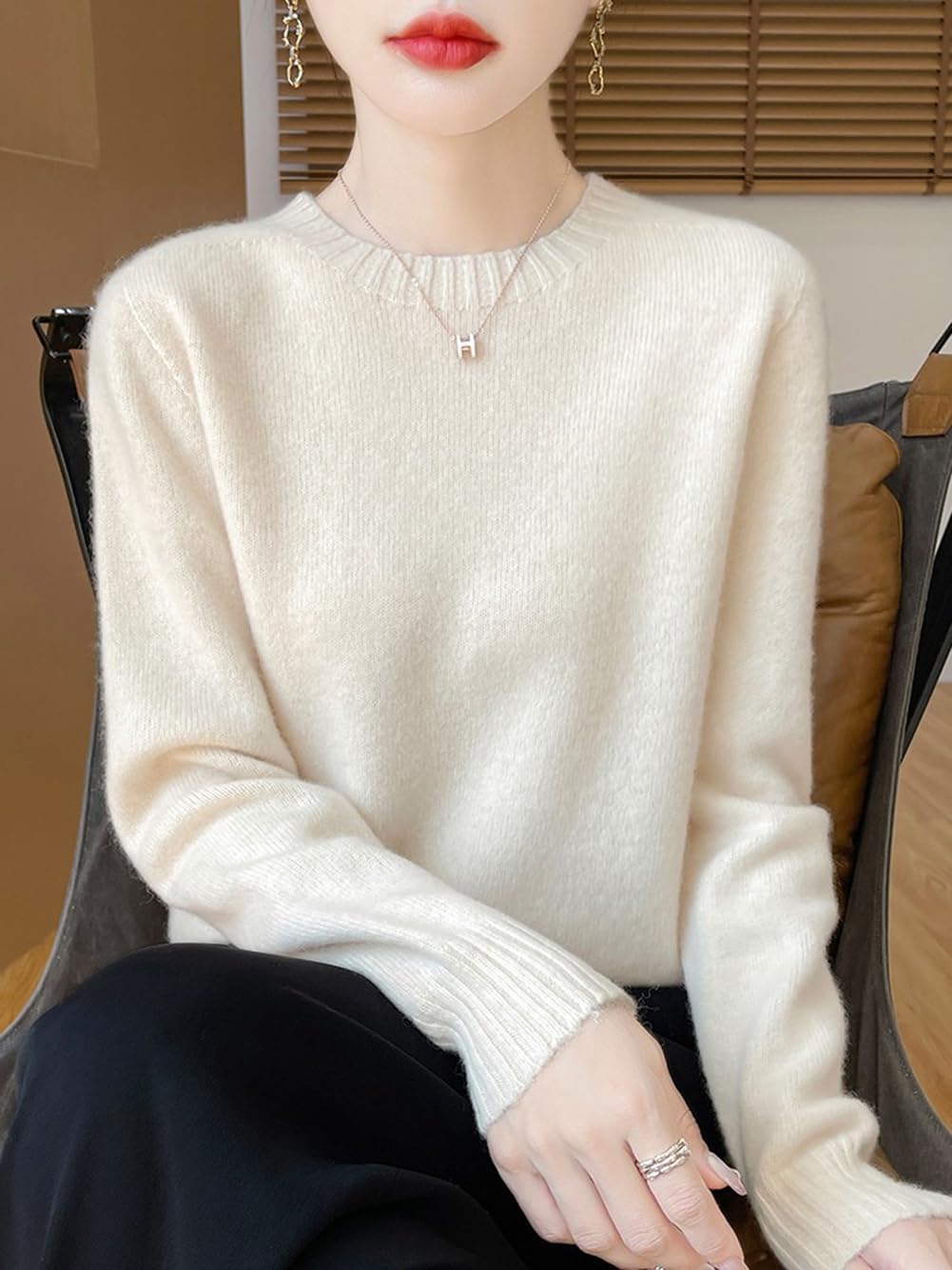 100% Merino Wool Sweaters for Women's Fall Winter Knitted Thick Pullover Long Sleeves Loose Warm Crew Neck(WQ705) - Image 2