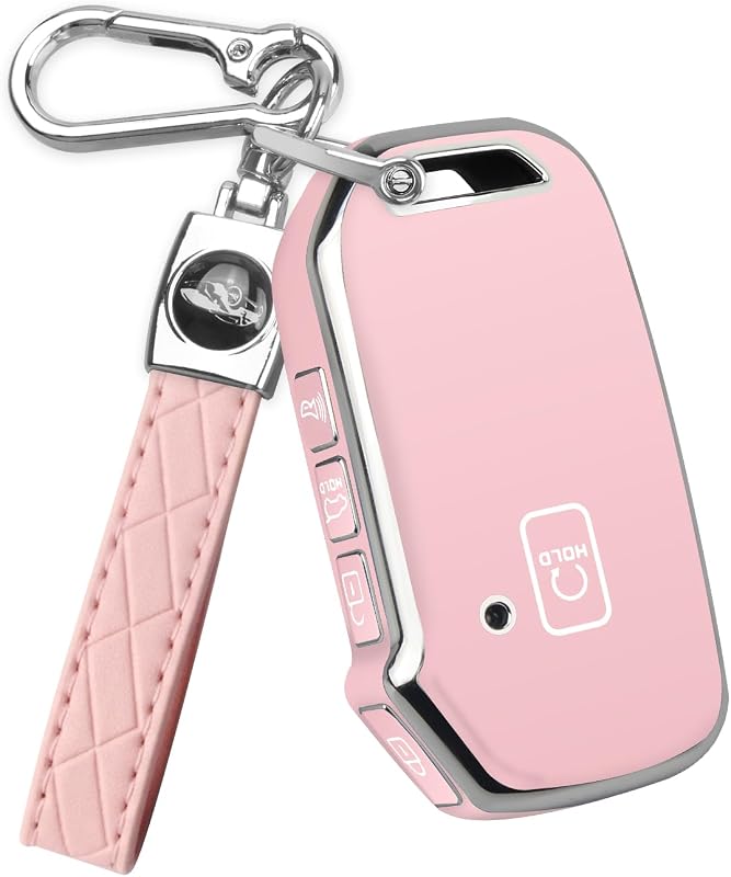 Capa para Chave Kia com Chaveiro em TPU e Borda Prateada QBUC KiaYB-02 – Rosa-claro B