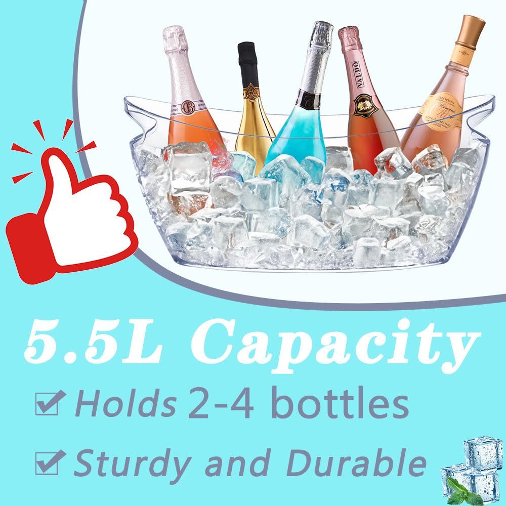 Lot de 2 seaux à glace en acrylique de 5,5 L, extra large pour les fêtes, les bars à mimosa et les cuillères pour champagne, bière, vin pétillant, cocktails