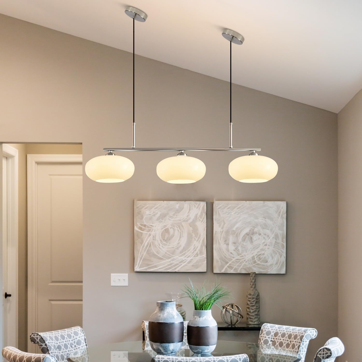 KCO Lighting Modern Silver Globe Pendant Light Industrial Hanging Ceiling Pendant Light Fixture Brushed Nickel Round Ball Dining Lighting Fixtures Nordic Farmhouse Pendant Lighting