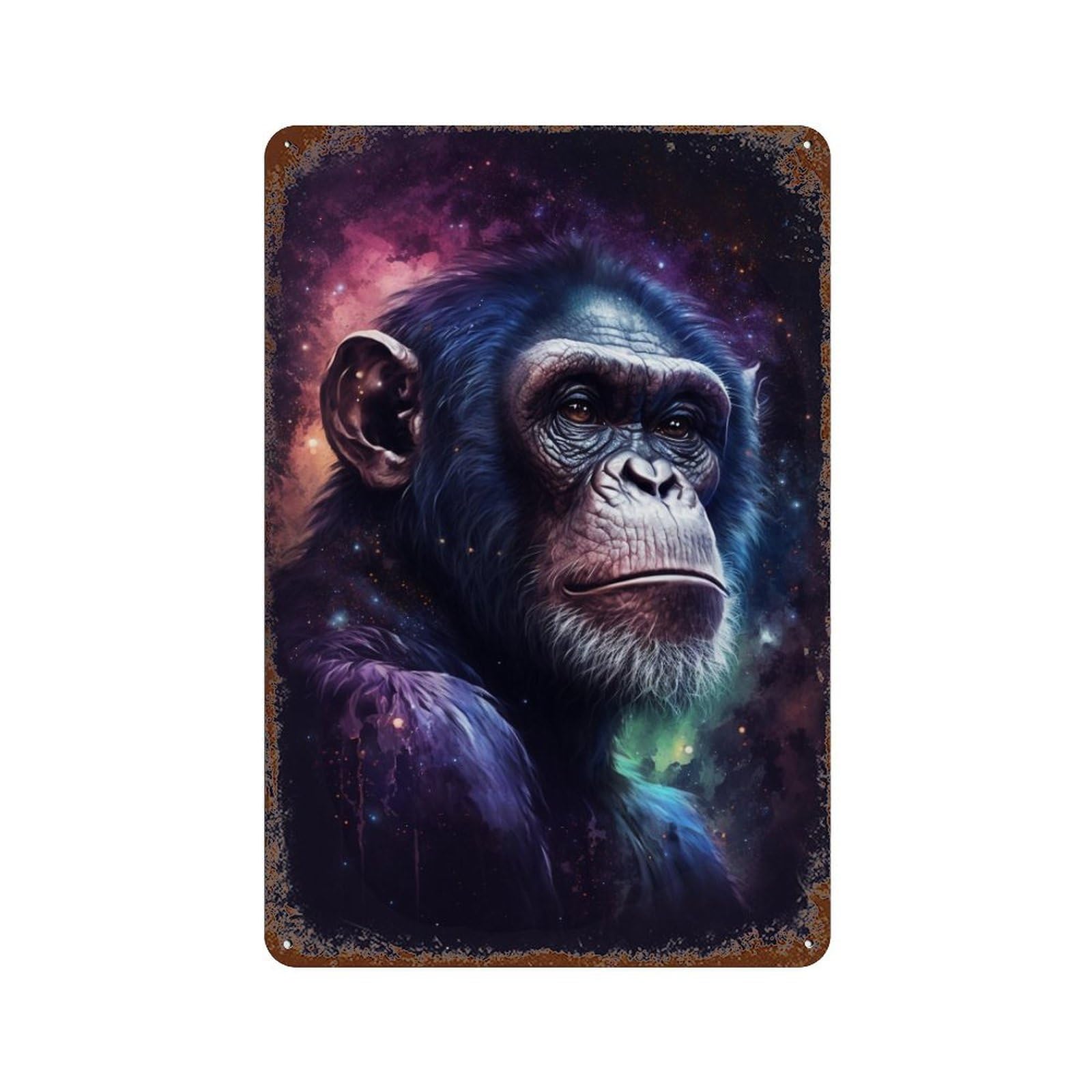 Chimpanzee in Space Art Print-2 11.8"x7.9" Vintage Rust Metal Sign, Classic Wall Plaque for Pub, Kitchen And Man Cave Decor