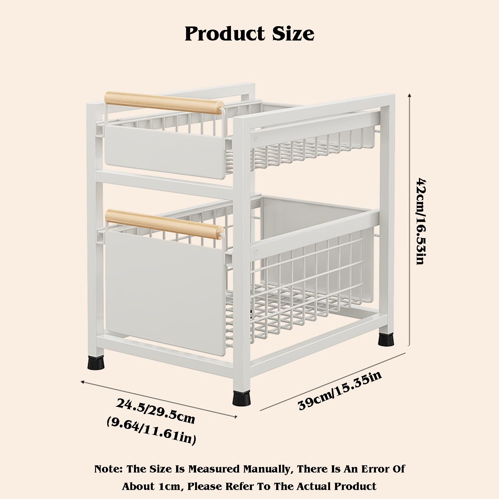 Organizador deslizante de gabinete con cesta de condimentos de 2 niveles, cajón extraíble para despensa, baño, construcción de acero al carbono resistente, color gris (15.4 x 9.6 x 16.5 pulgadas)