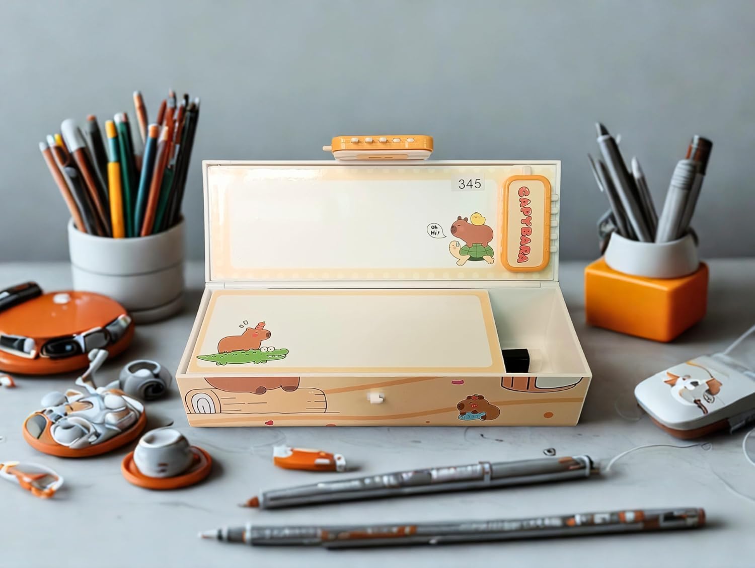 Alokik Enterprise Capybara Themes Kids Pen & Pencil Box | Suitcase Style Password Lock Pencil Case, Multi-Layer Pencil Box, Boys, Girls, Stationary Organizer Case, Return Gift for Kids 4